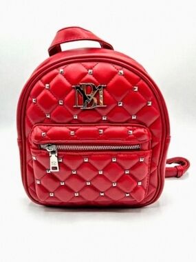 Badgley Mischka Quilted Red Mini Backpack with Stud Accents